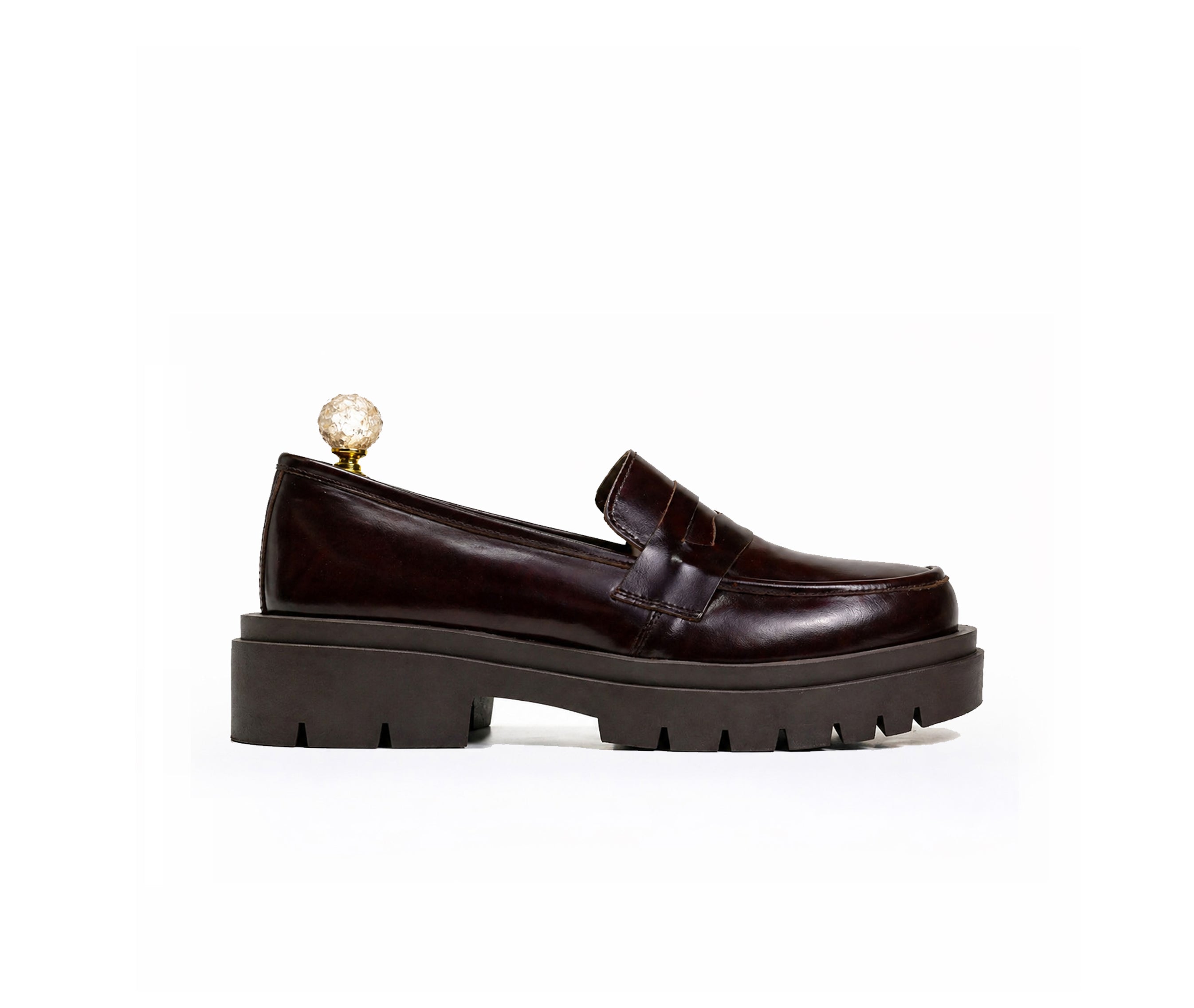 Saad PullUp Chunky Loafer in burgundy pull-up leather by SAAD Shoemaker