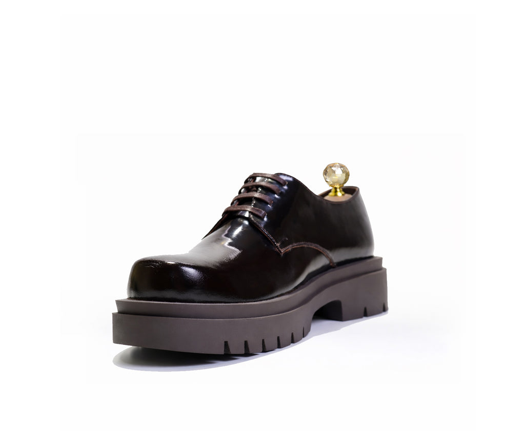 Saad PullUp Chunky Derby in burgundy pull-up leather — additional product view by SAAD Shoemaker