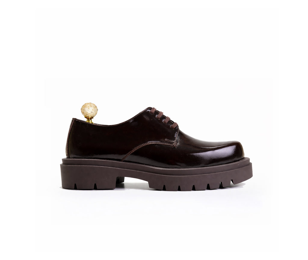 Saad PullUp Chunky Derby in burgundy and brown pull-up leather by SAAD Shoemaker